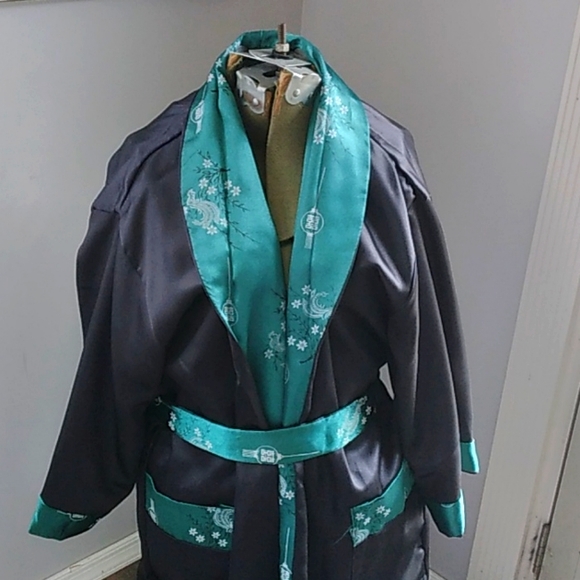 VTG EMBROIDERED DRAGON REVERSIBLE KIMONO ROBE XL - Picture 4 of 10